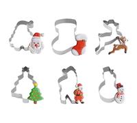 6-Piece Christmas Cookie Cutter Set, Stainless Steel Holiday Biscuit Cutters for Safe Baking - Santa Claus, Stocking, Christmas Tree, Snowman, Reindeer Shapes