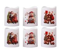 6-Piece Christmas LED Candle Set with Pattern, Battery Operated, Red, Green, Gold