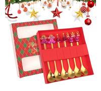 6-Piece Christmas Spoon Set - Stainless Steel Coffee Stirring Spoons, Ice Cream Dessert Spoons, Durable Gift Boxed Utensils for Holiday Gifting