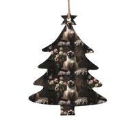 6-Piece Christmas Wooden Ornaments Elegant Siamese Cat Printed Holiday Pendants Suitable for Hanging on windowsills and fireplaces