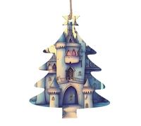6-Piece Christmas Wooden Ornaments Fairytale Castle Printed Holiday Pendants Suitable for Hanging on windowsills and fireplaces
