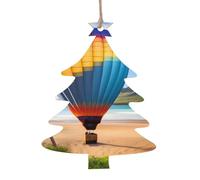 6-Piece Christmas Wooden Ornaments Hawaii Hot Air Balloon Printed Holiday Pendants Suitable for Hanging on windowsills and fireplaces