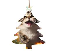 6-Piece Christmas Wooden Ornaments Playful cat Printed Holiday Pendants Suitable for Hanging on windowsills and fireplaces