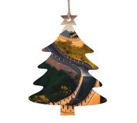 6-Piece Christmas Wooden Ornaments The Great Wall of China Printed Holiday Pendants Suitable for Hanging on windowsills and fireplaces