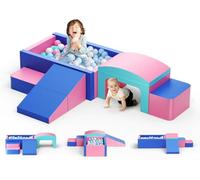 6 Piece Climb and Crawl Activity Play Set, Soft Play Set for Toddlers 1-3 - Climbing Toys - Baby Climbing Gym Foam - with Slide Stairs and Tunnel (Large Pool-Pinkblue)