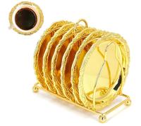 6 Piece Coasters with Holder, 4 Inch Rustic Gold Coaster Set Drink Coasters Coffee Table Decor Drink Coasters Absorbent Coaster Set for Bar Kitchen Coffee Bar Coffee Table Decor (Gold)