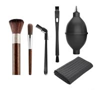 6 Piece Coffee Brush Set with Wooden Handle - Nylon & Natural Bristle Cleaning Kit for Espresso Machine, Grinder Burr, Group Head - for barista Tools with Air Blower & Towel