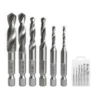 6-Piece Combination Drill and Tap Set M3 M4 M5 M6 M8 M10, Quick Change Tap Bit with Rust Protection Coating, Thread Cutting Tool with Hex Shank for Metal Wood Plastic