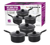 6 Piece Cookware Set with Lids & Bakelite Handle - Carbon Steel Non Stick Cooking Pan Saucepan Set Pot and Frying Pans | for Gas, Electric, Halogen and Solid Hotplates - Tempered Glass Lid, Black