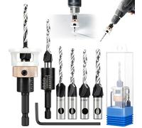 6-Piece Countersink Drill Bit Set, Countersink with Depth Stop, Countersink Drill Set for Wood with 1/4 Inch Hex Shank, Drill with Countersink Wood Drill Bit Made of HSS-M2 for Wood Processing, Wood