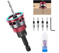 6-Piece Countersink Drill Bit Set, Countersink Wood Drill Bit Made of HSS-M2 with Adjustable Depth Stop, Drill Countersink with 1/4 Inch Hex Shank, Precise Holes for Wood Processing