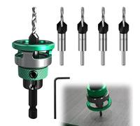 6-Piece Countersink Drill Bit Set, Countersink Wood Drill with Depth Stop, Pre-Drill with Countersink Wood with 1/4 Inch Hex Shank, Made of HSS-M2, Countersink Wood Precise Drills, Drill Countersink