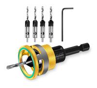 6 Piece Countersink Drill Bit Set with Adjustable Depth Stop and L-shaped Key, Perfect for Woodworking, Plastic and Woodworking Projects (Golden)