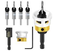 6-Piece Countersink Drill Bit Set with Depth Stop, Precise Drills Countersink, Made of HSS-M2, Countersink Wood Drill Bit with 1/4 Inch Hex Shank Diameter of 2.8, 3.2, 3.5, 4 mm Countersunk Screws