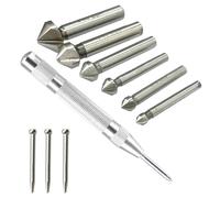 6 Piece Countersink Set, Countersink Set, Metal HSS with Titanium Coating Countersink Drill, Centre Rush and Hole Needle, for Drilling (Silver)