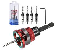 6-Piece Countersunk Drill Bit Set, Countersink with Depth Stop, Wood Drill with 1/4 Inch Hex Shank, Precise Drills, Includes Phillips Screwdriver Bit, for Wood Processing