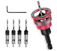 6-Piece Countersunk Drill Bit Set, Countersink with Depth Stop, Wood Drill with 1/4 Inch Hex Shank, Precise Drills, Includes Phillips Screwdriver Bit, for Wood Processing