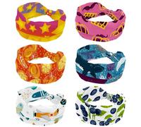 6 Piece Crown Rose Pink Carnival Festival Pattern Elastic Womens Headbands Wide Hairband Non-Slip Headband Sweatband Yoga Head Band for Workout, Gym, Running, Fitness, Sport