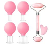 6 Piece Cupping Glasses Silicone Set, Cupping Glasses with Ball, Cupping Glasses Made of Real Glass, Facial Cupping Set with Roller & Fascia Scraper, Face Vacuum Massage for Face Massage, Stimulation