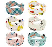 6 Piece Cute Fruit Collection Pattern Womens Headbands Elastic Head Bands Non Slip Wide Hairband Turban Headband for Workout Yoga Sport Running
