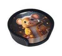 6-Piece Cute Mouse Boy print Round Coaster Set - Scalding and Scratch-Resistant, Suitable for Coffee Tables and Dining Tables
