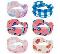 6 Piece Dark Blue Light Blue Plaid Square Pattern Womens Headbands Elastic Head Bands Non Slip Wide Hairband Turban Headband for Workout Yoga Sport Running