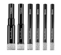 6-Piece Diamond Drill Bits Set, 6mm-12mm, Designed for Granite, Marble, Tile, Glass & Hard Materials, Round Shank, Dry Drill Bits, Enhanced with Wax Lubricant for Cooling & Rust-Resistant Plating