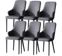 6 Piece Dining Chair Set Dark Grey Faux Leather Carbon Steel Legs Versatile for Kitchen Bedroom Balcony Sofa Modern Design Comfortable Seating