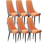 6 Piece Dining Chair Set High Back Microfiber Leather Soft Seat Sturdy Carbon Steel Legs Modern Design in ge & Dark Grey for Home & Office Dining Room