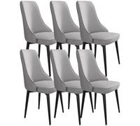 6 Piece Dining Chair Set Leather Kitchen Chairs for Living Room Balcony Sofa Carbon Steel Frame Light Grey Upholstery with Black Legs