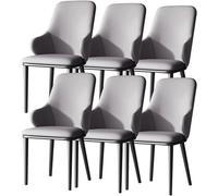 6 Piece Dining Chair Set Light Grey Faux Leather Versatile Kitchen & Bedroom Furniture Stylish Carbon Steel Legs Perfect for Balcony & Living Room Use