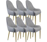 6 Piece Dining Chair Set Microfiber Leather Stylish Living Room Bar Stools Carbon Steel Legs Elegant Cement Grey & Light Grey Finish