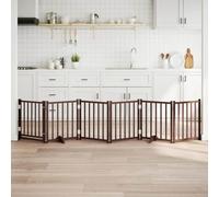 6-Piece Dog Gate with Door Foldable Brown Oak Solid Fir Wood 300 cm Long with Support Legs Freestanding for Puppy Run and Dog Gate Home Safe