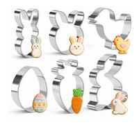 6-Piece Easter Cookie Cutter Set - Peek-a-Boo Bunny, Bunny, Chick, Carrot & Egg Shapes - Stainless Steel Biscuit Cutters for Baking & Fondant