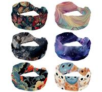 6 Piece Elastic Hair Band, Headbands for Women Girls, Flowing Artistic Various Shades Swirl Lines No Slip Wide Headband, Twisted Head Wrap, Hair Accessories