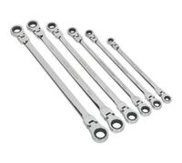 6pc Flexible Head EXTRA LONG Ratchet Ring Spanner Set - 12 Point Metric Double