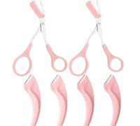 6-Piece Eyebrow Trimmer Set: 2 Eyebrow Scissors with Combs, 4 Curved Stainless Steel Razors-Essential Beauty Tools for Men and Women