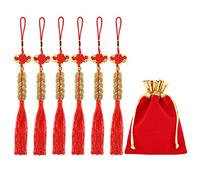 6-Piece Feng Shui Coins - Lucky Emperor Coins with I-Ching Design and Storage Bag for Good Luck and Health