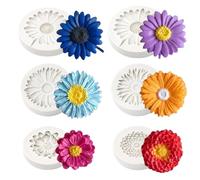 6-Piece Flower Silicone Moulds Set - 3D Daisy & Sunflower Moulds for Candle Making, Soap Moulds, Clay Moulds & Crafting - Food-Grade