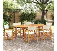 6 Piece Folding Garden Chairs Cream White Fabric