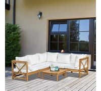 6-Piece Furniture Set Coffee Table 5 Seat w/ Cushions for Balcony Cream White