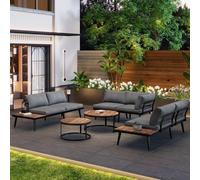 6-Piece Garden Lounge Set with Acacia Wood Tables, Galvanised Iron Frame, Ideal for Indoor and Outdoor Use, 160L x 64W x 75H cm, Grey Aosom.UK