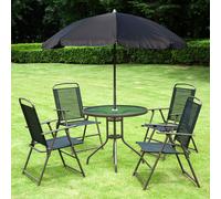 6-Piece Garden Patio Furniture Set Bistro Set Texteline Folding Chairs +Table +Parasol Black