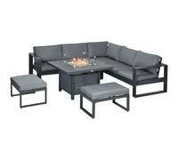 Outsunny 6-Piece Aluminium Garden Furniture Set, Outdoor Corner Sofa, Loveseat, Footstool, Sectional with Gas Fire Pit Table, Grey Aosom UK