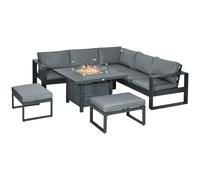 6-Piece Garden Sofa Set Aluminium Grey with 105x105x64cm Firepit Table Cushions