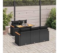 6 Piece Garden Sofa Set with Cushions Black Poly Rattan Acacia
