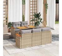 6 Piece Garden Sofa Set with Cushions Black Poly Rattan Acacia