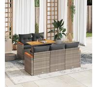 6 Piece Garden Sofa Set with Cushions Black Poly Rattan Acacia