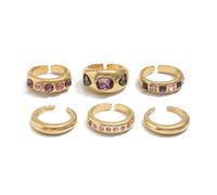 6 Piece Gold Tone Alloy Rings For Women Adjustable Opening Design With Rhinestones Daily Fashion Jewelry Gift Easy Clean Gold Color Set For Women, as described, as described