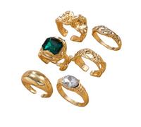 6 Piece Gold Tone Alloy Rings For Women Adjustable Opening Design With Rhinestones Daily Fashion Jewelry Gift Easy Clean Gold Color Set For Women, as described, as described